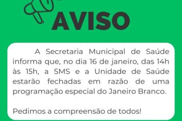 Aviso da Secretaria Municipal de Saúde