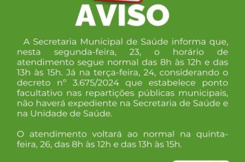 Aviso da Secretaria Municipal de Saúde