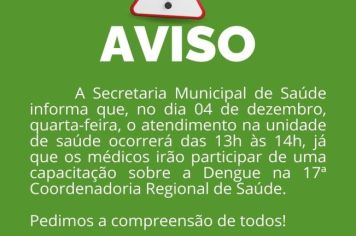 Aviso da Secretaria Municipal de Saúde