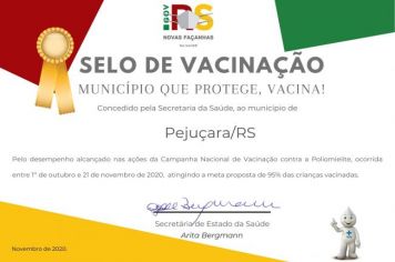 Pejuçara ganha Selo Estadual por desempenho na campanha de vacinação contra a Pólio