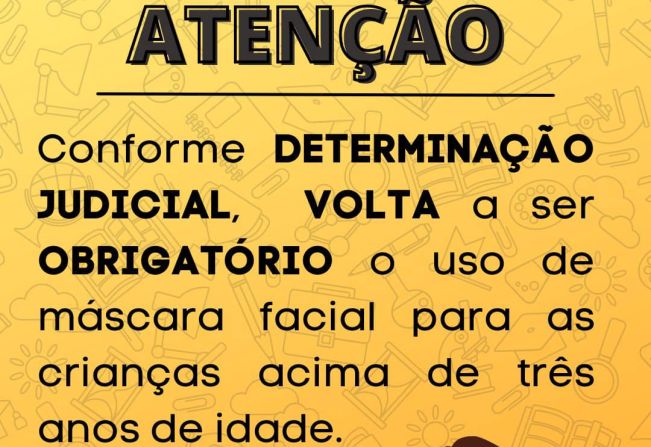 Obrigatório o uso de máscara de proteção facial para crianças com idade mínima de 3 anos