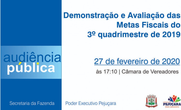 Câmara fará audiência pública para deliberar sobre metas fiscais do 3º quadrimestre de 2019