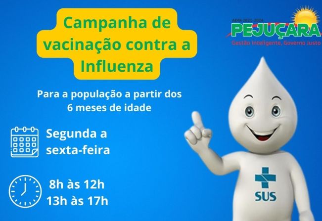 Campanha de vacinação contra a Influenza está aberta para população a partir dos seis meses de idade!! Vacine-se!!!