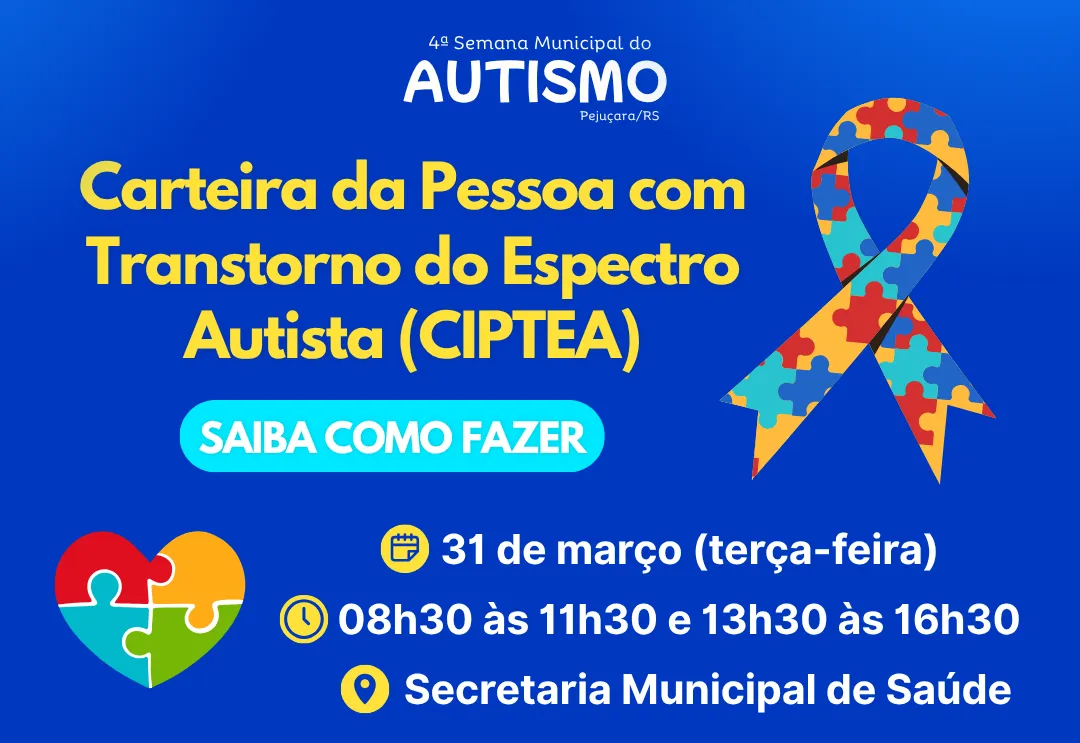 Secretaria de saúde oferece confecção da Carteira da Pessoa com Transtorno do Espectro Autista (CIPTEA)