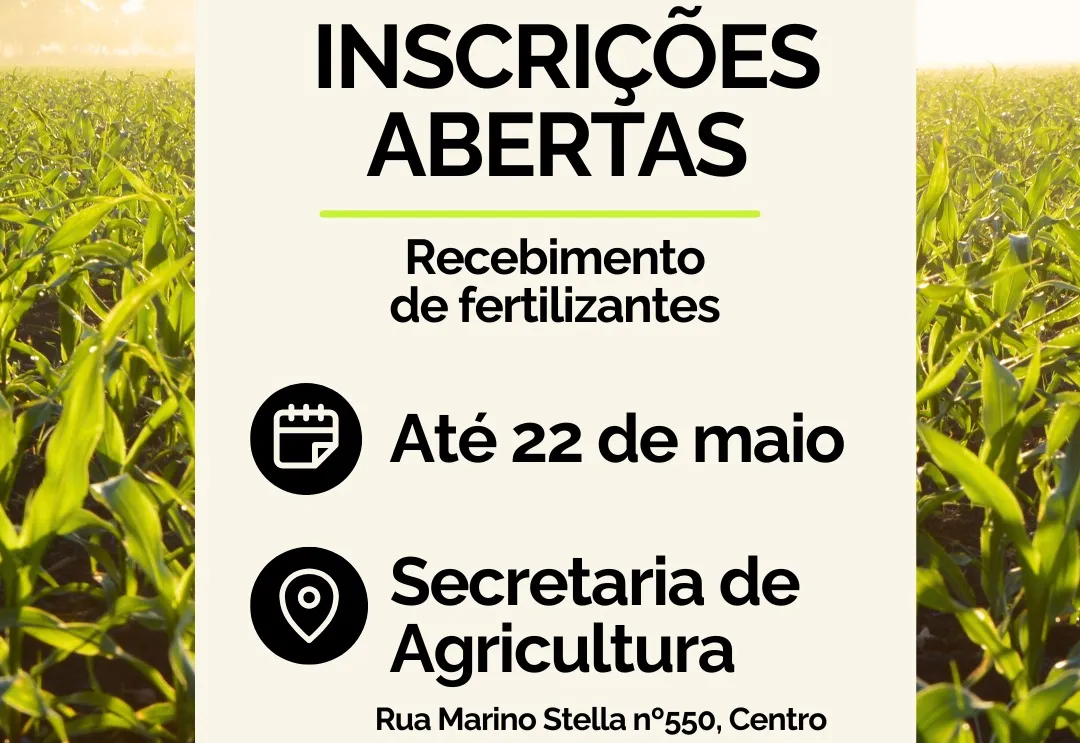 Inscrições abertas para o programa de recebimento de fertilizantes 