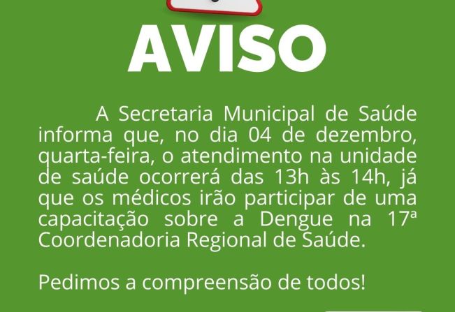 AVISO DA SECRETARIA MUNICIPAL DE SAÚDE