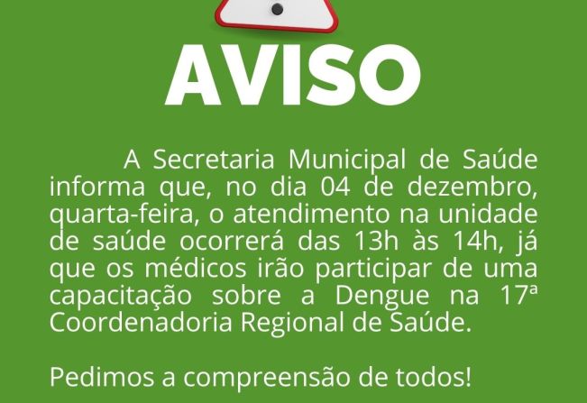 Aviso da Secretaria Municipal de Saúde