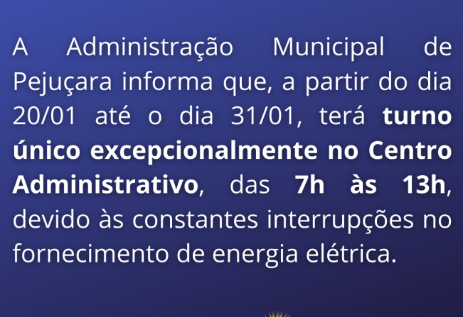 Fica instituído turno único no Centro Administrativo 