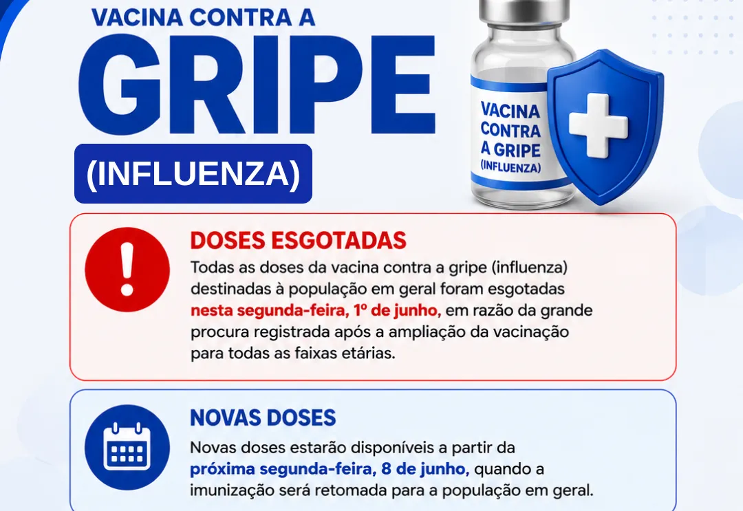  VACINAÇÃO CONTRA A GRIPE: DOSES ESGOTADAS PARA A POPULAÇÃO EM GERAL