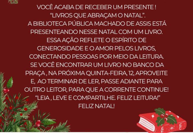 Ação da Biblioteca Pública Machado de Assis nesta quinta-feira