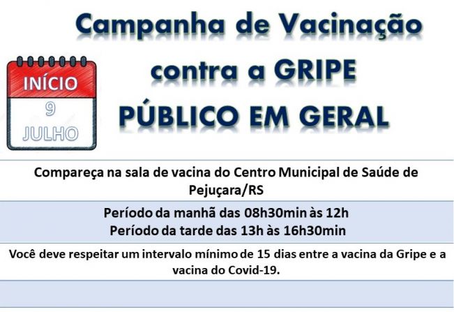 VACINAÇÃO CONTRA GRIPE SERÁ LIBERADA PARA A POPULAÇÃO EM GERAL