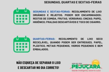 Atenção ao cronograma da coleta seletiva de lixo no município!