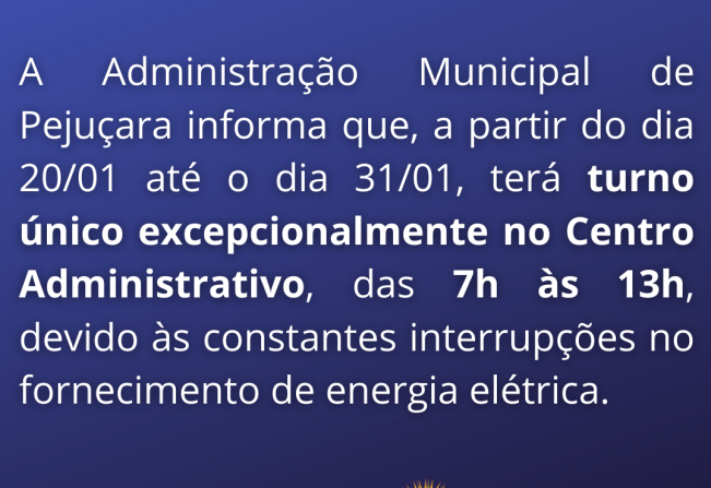 Fica instituído turno único no Centro Administrativo
