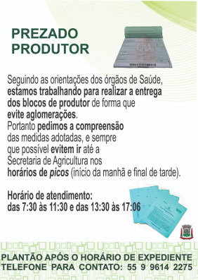 Secretaria pede que agricultores evitem filas para retirada do bloco do produtor