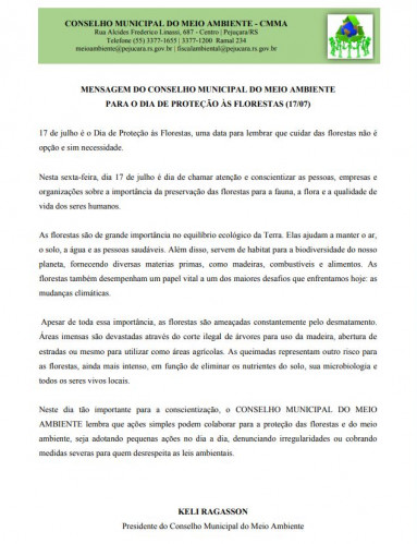 Conselho Municipal do Meio Ambiente lembra em nota, necessidade de proteção às florestas