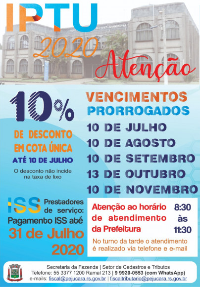 Prorrogado o prazo para pagamento do IPTU 2020