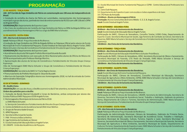 Administração define programação da abertura oficial da Semana da Pátria