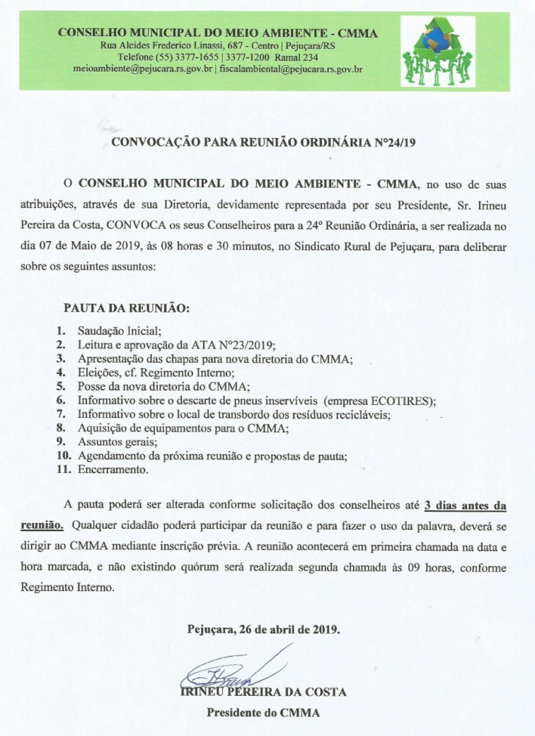 Conselho Municipal do Meio Ambiente tem reunião ordinária na próxima semana