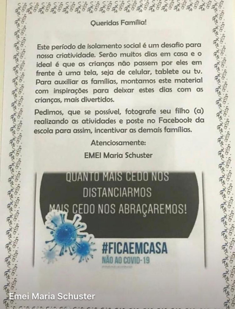 Material distribuído pela EMEI ensina e diverte alunos, em casa